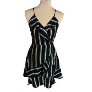 Black Stripes summer ruffled mini dress